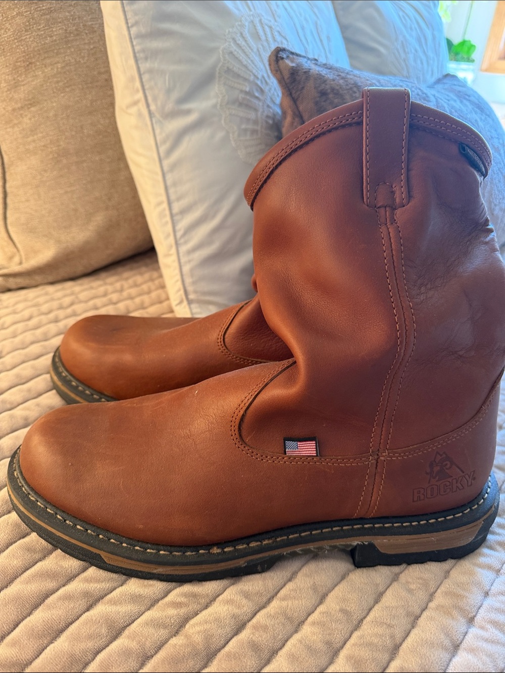 Rocky Men's Chestnut Brown Leather Western Work Boots